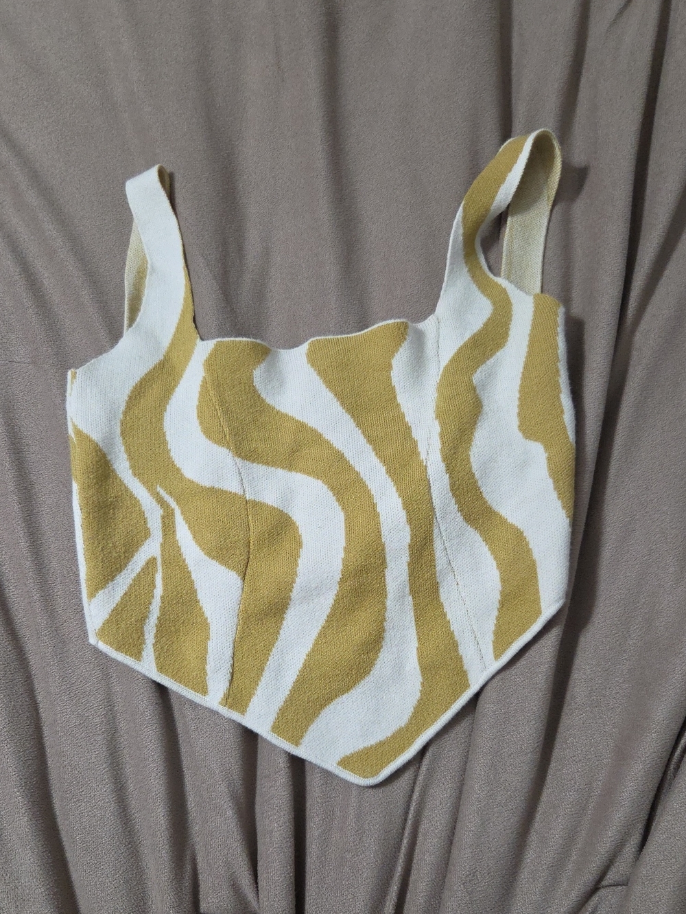 Women's Mustard & White Patterned Knit Tank Top